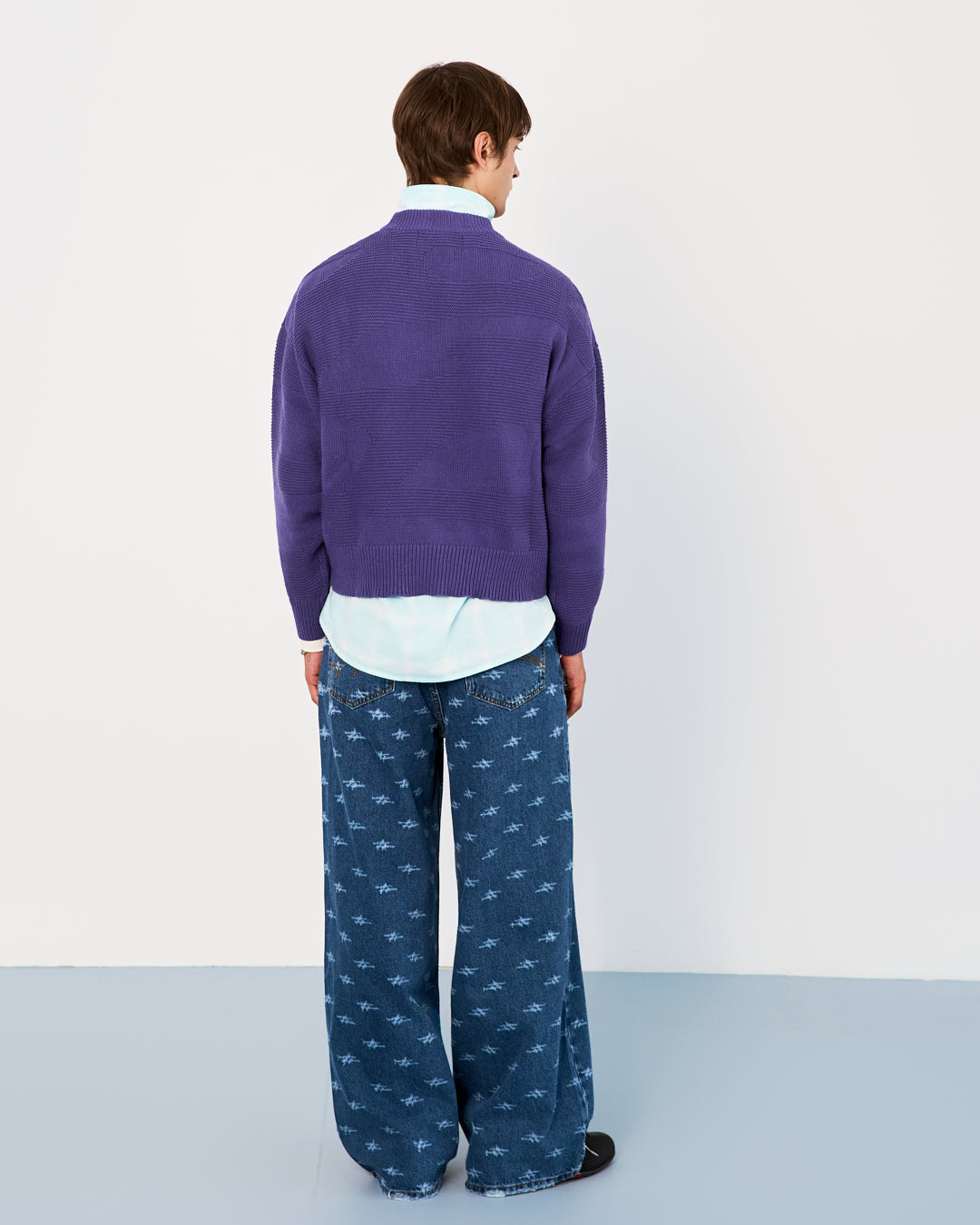 LASER LOGO WIDE LEG DENIM PANTS