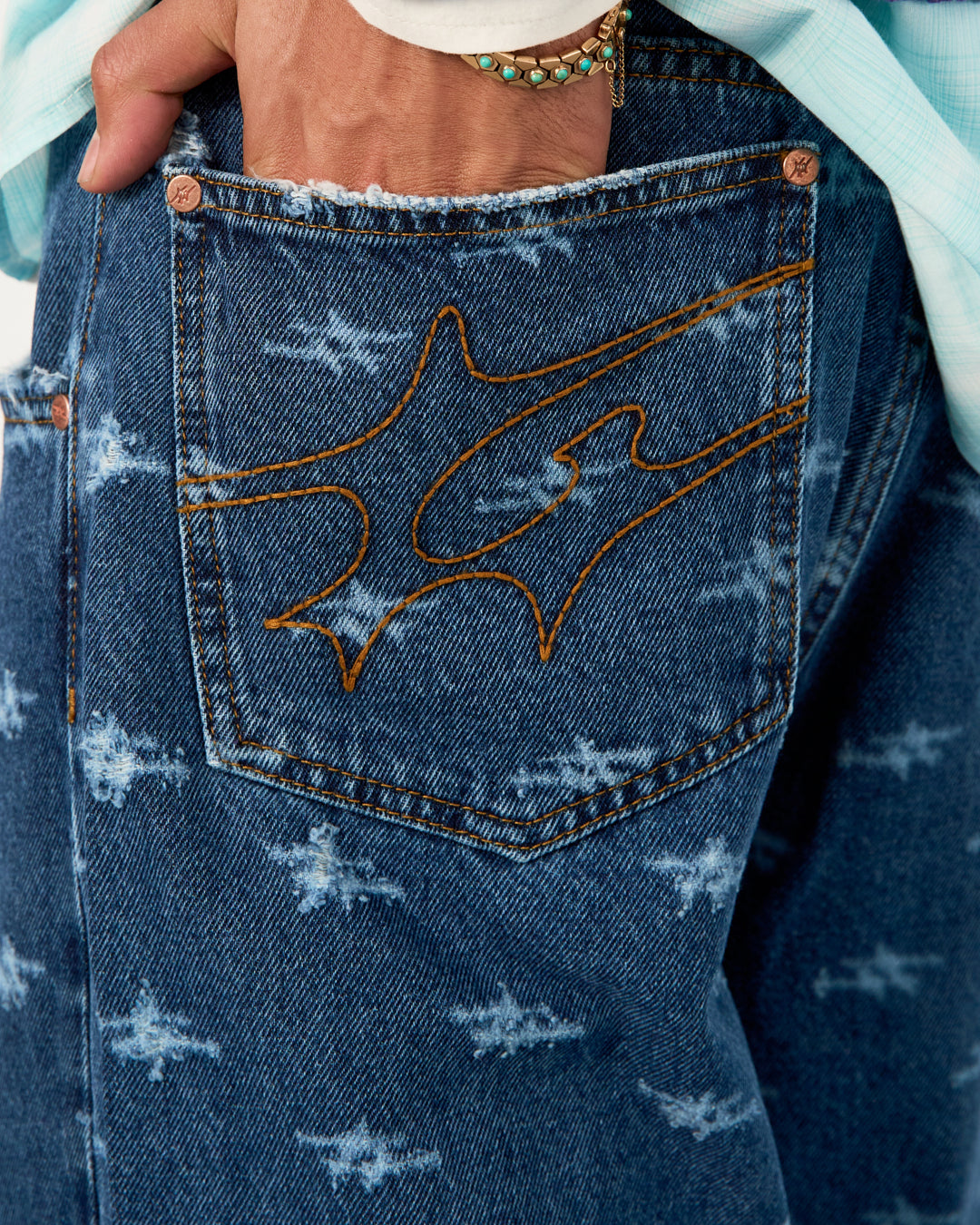 LASER LOGO WIDE LEG DENIM PANTS