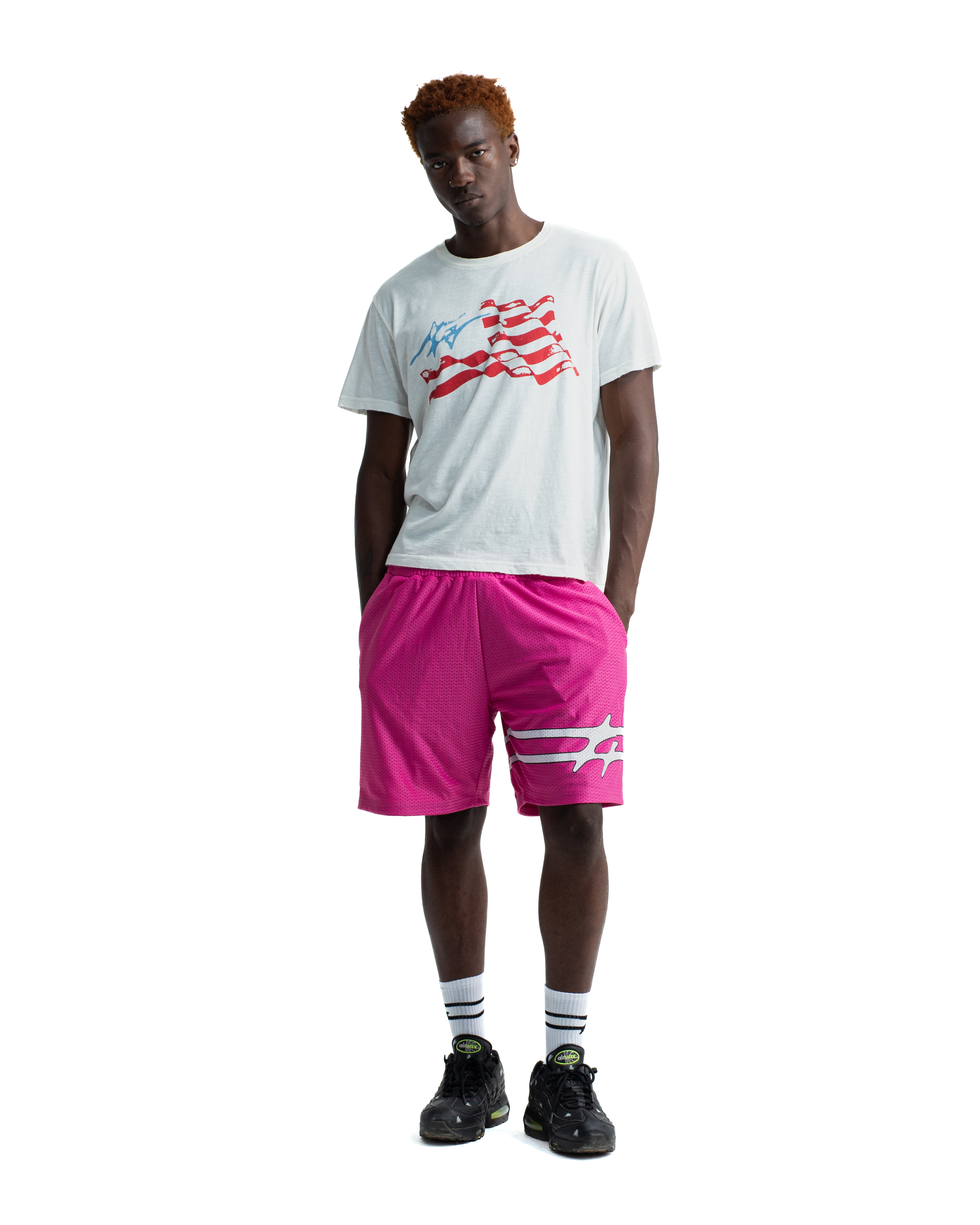 LOGO MESH SHORTS FUCSIA